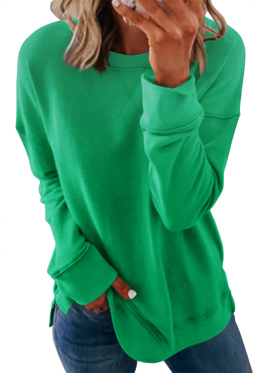 Smile Fish Women's Crewneck Sweatshirt Long Sleeve Side Split Tunic Tops Relaxed Fit Fall Shirts