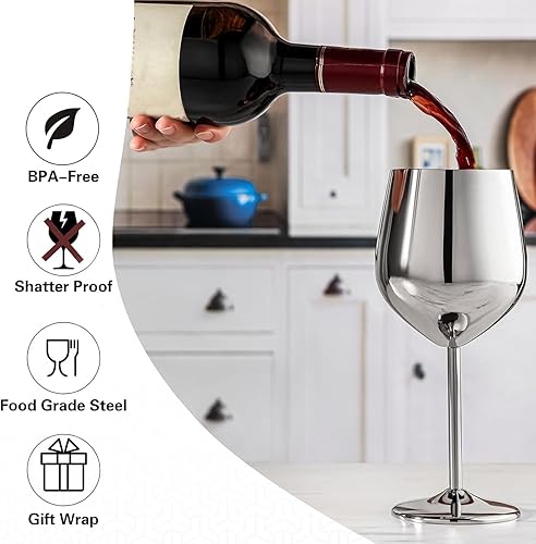 Miniatura 10 de Copas de vino de acero inoxidable (paquete de 2), 18 onzas, irrompibles, doradas, ideales para exteriores, viajes, camping, piscina, regalo para los