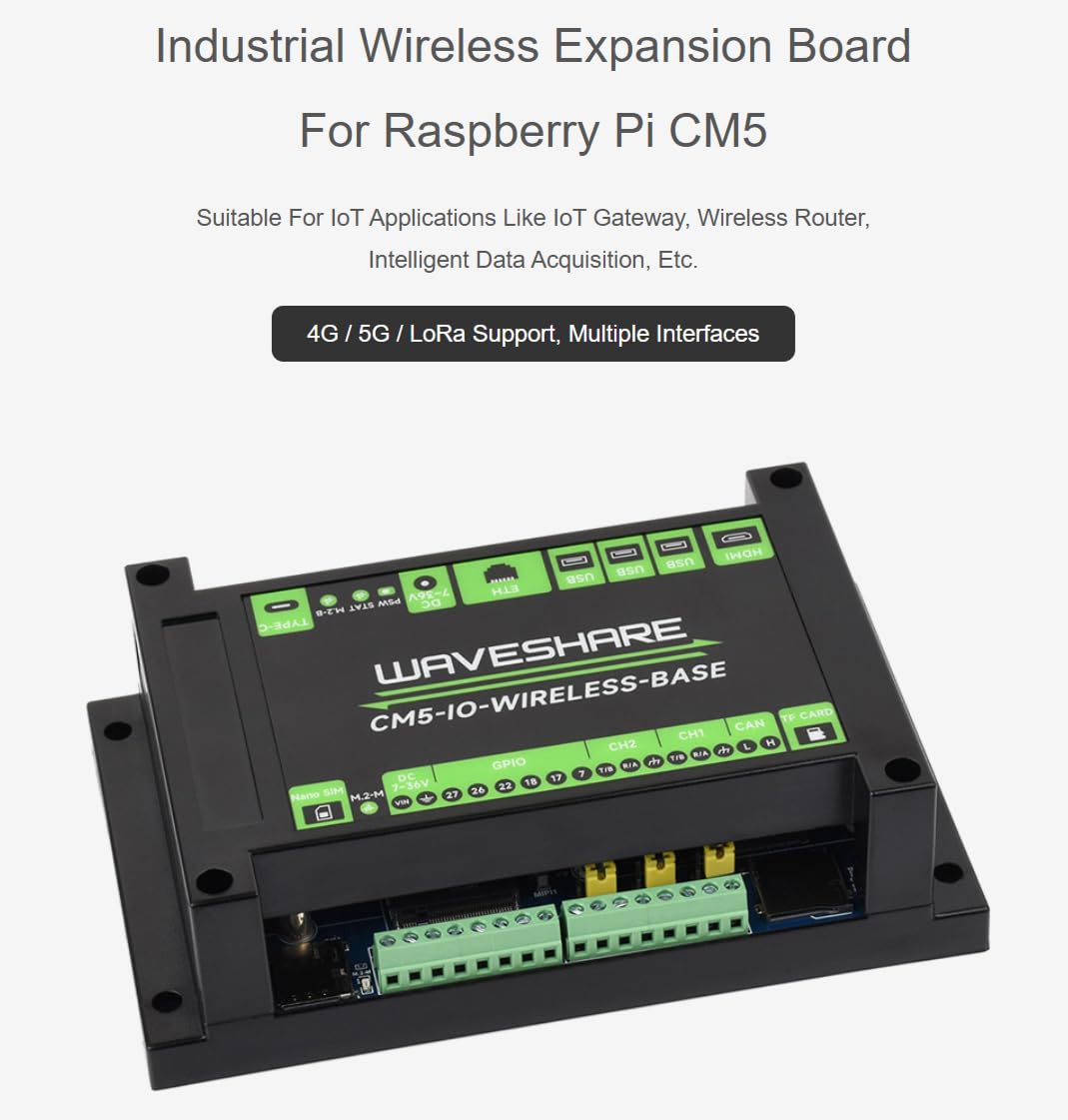 TUOPUONE Scheda di espansione industriale senza fili IoT per Raspb Pi CM5, scheda di espansione 4G/5G/LoRa, porta Gigabit Ethernet RJ45, doppia interfaccia MIPI, supporta uscita 4K