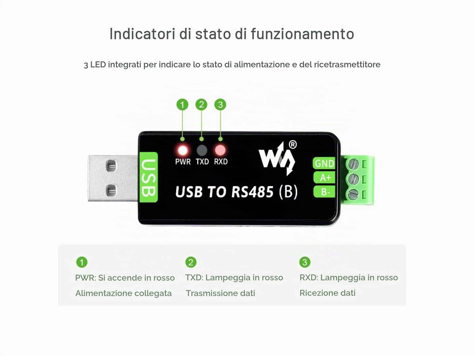 Waveshare Industrial USB to RS485 Converter with original CH343G And SP485EEN 300bps ~ 3Mbps Baudrate Built-In Lightningproof Tube,Resettable Fuse, ESD And TVS Protection Circuits