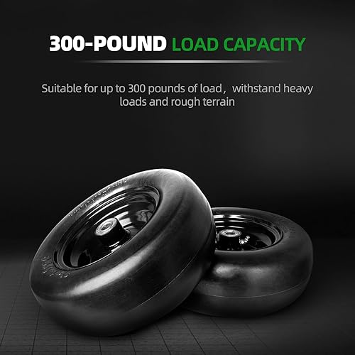 Miniatura 3 de (2 Pack) Universal Fit 11x4.00-5 Flat Free Lawn Mower Tires and Wheel - Solid Rubber Lawnmower Tires with 3.4" Centered Hub and 34" Sintered Iron