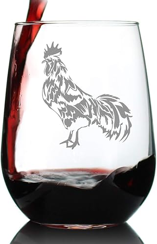 Rooster Stemless Wine Glass - Cute Funny Farm Animal Themed Decor and Chicken Gifts - Large 17 Oz