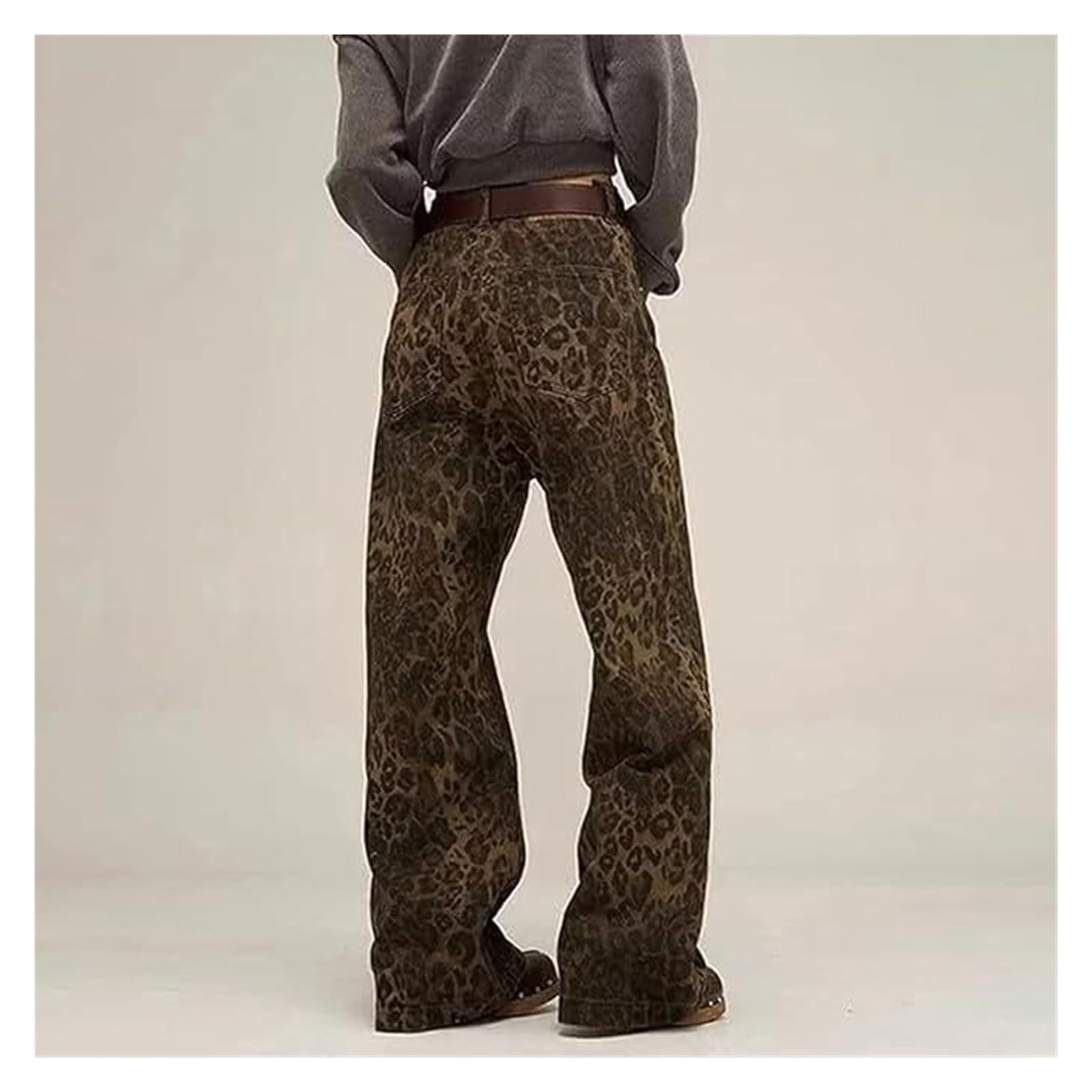 Dżinsy Y2k Leopard Print Jeans Proste Spodnie Z Szerokimi Nogami Z Kieszeniami, Vintage Loose Cargo Jeans Z Wysokim Stanem Dla Kobiet