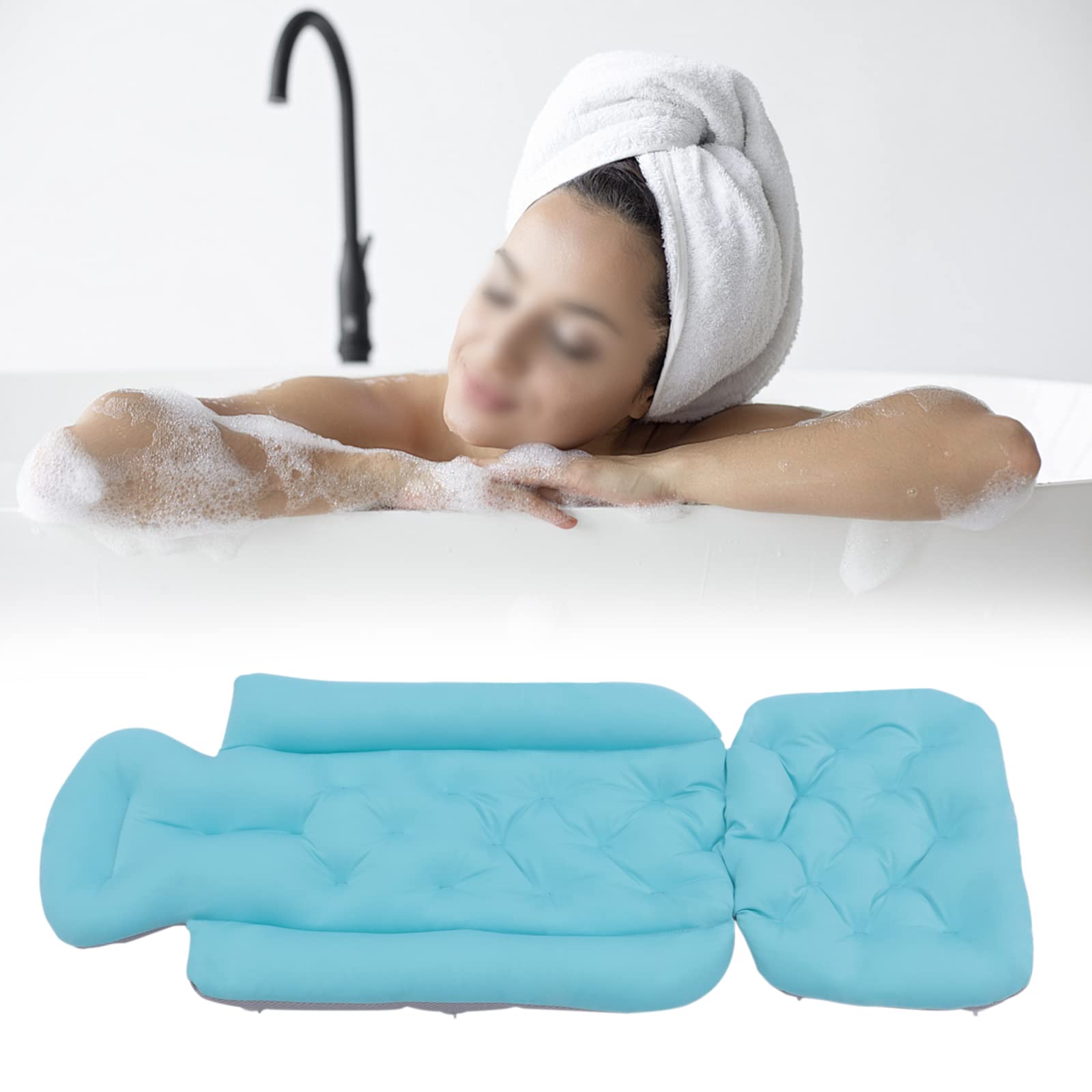 Cojín de baño de cuerpo entero, respaldo trasero, accesorios de baño transpirables, cojín de baño para bañera, puede cabeza, piernas y reposapiés, comodidad para el baño y relajación