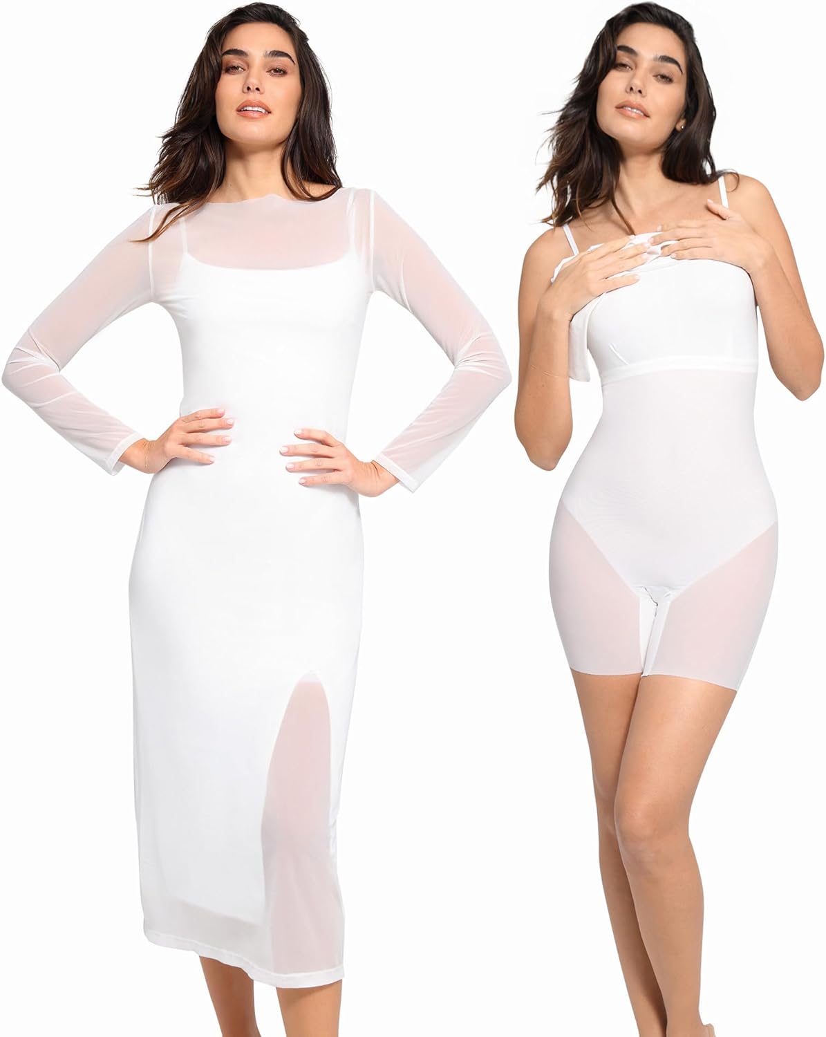 Popilush Mesh Shapewear Dress Corset Date Night Dresses for Women Two Piece Club Outfits with Slit