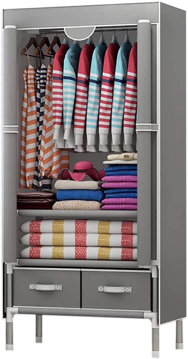 Folding Wardrobe Wardrobe Portable Cloth Steel Pipe Hanging Rod Shelf Cabinet Durable Closet Storage Organizer Moisture Proof and Anti-dust 75 x 45 x 170cm (Brown)