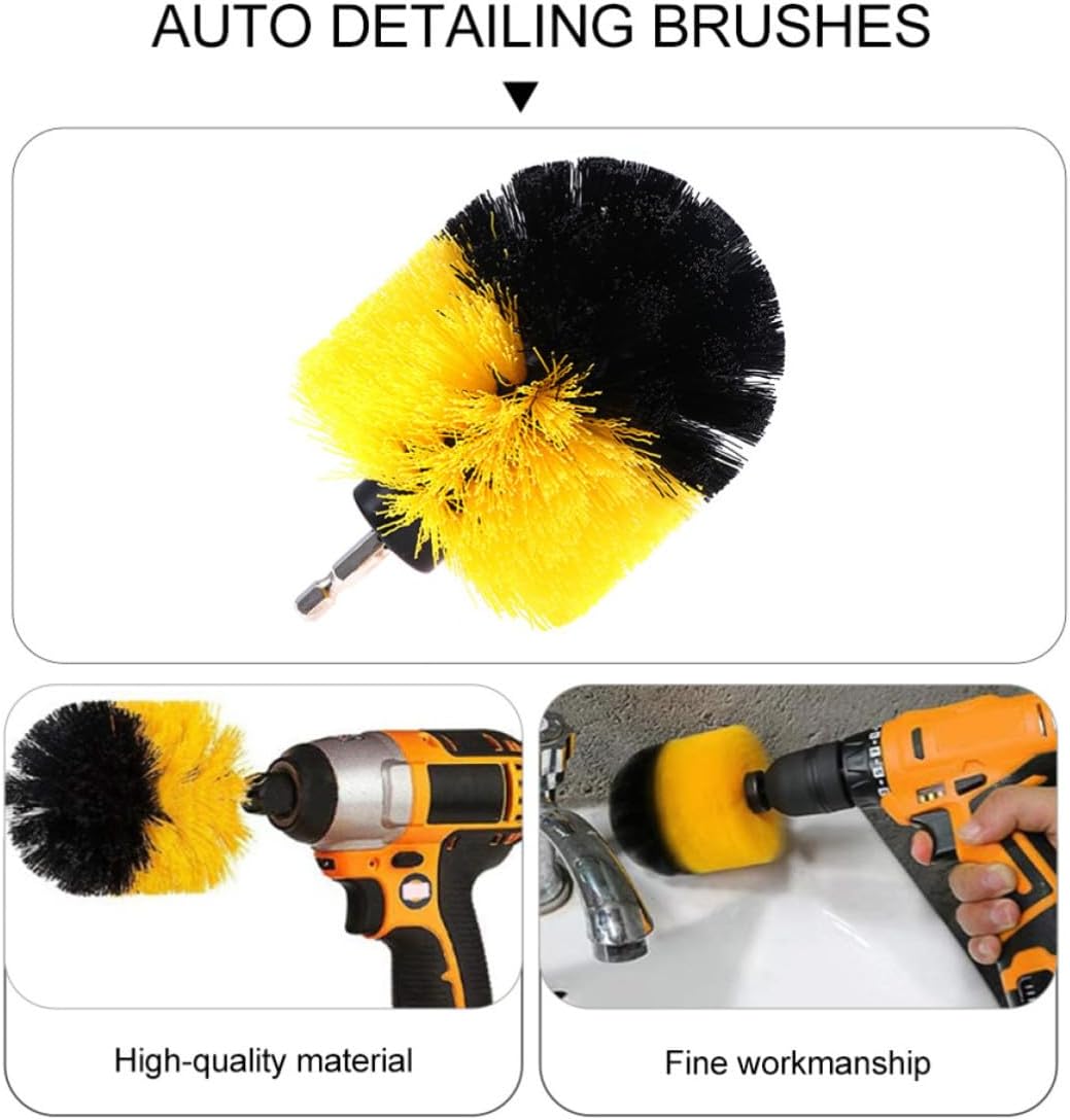 jojofuny 9pcs Drill Brush Set for Car Cleaning Tools with Extended Reach Attachment and Sturdy Pp, Abs, Stainless Steel Material, for Auto Detailing and Cleaning Tile or Carpet Surfaces