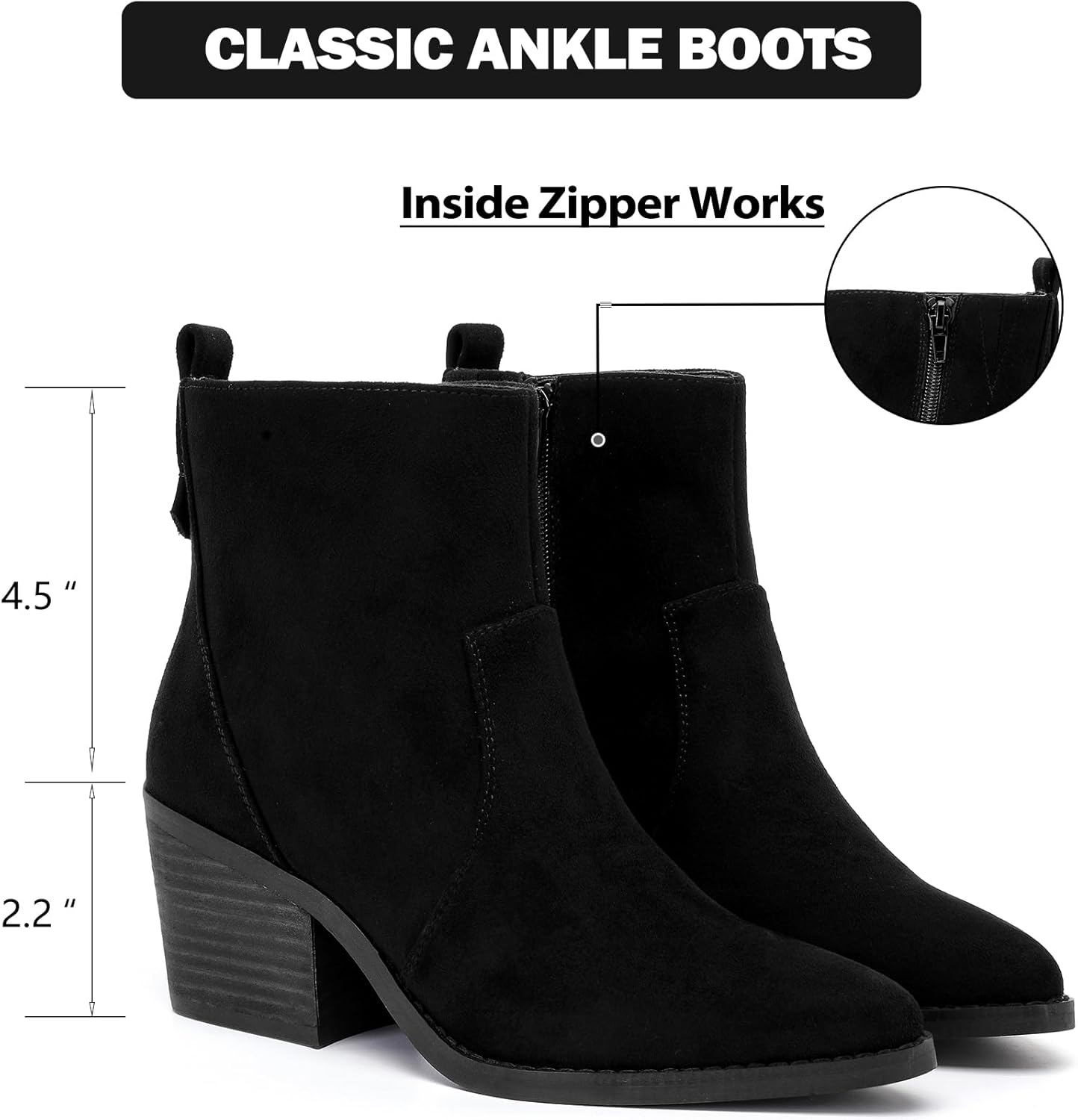 Women's Ankle Boots Low Chunky Heeled Booties Casual Comfortable Fall Winter Pointed Closed Toe Short Boots for Women. - Image 4