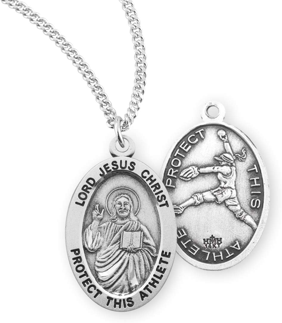 Lord Jesus Christ Oval Sterling Silver Female Softball Athlete Medal