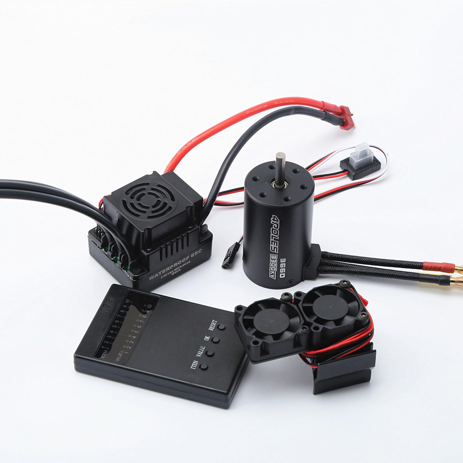 Wodoodporny Silnik Bezszczotkowy 3660 3800KV 80A Bezszczotkowa Karta do Programowania ESC z Radiatorem Silnika Zestaw Wentylatorów Chłodzących do 1/8 Zdalnie Sterowanego Samochodu Ciężarówka