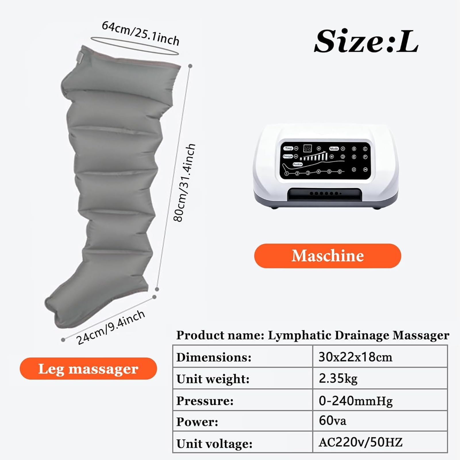 Buty PressotheRapie 6 Komora L/XL, Pressotherapia Nogi, brzuch i ramiona, ciśnienie powietrza Maszyna do drenażu limfatycznego do aparatu krążenia krwi Ramię