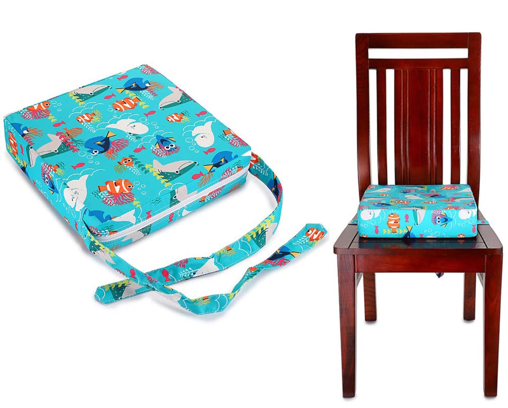 Chair Increasing Cushion, Baby Toddler Kids Infant Portable Dismountable Highchair Booster Seat Cushion Washable Thick Chair Seat Cloth Straps Fish