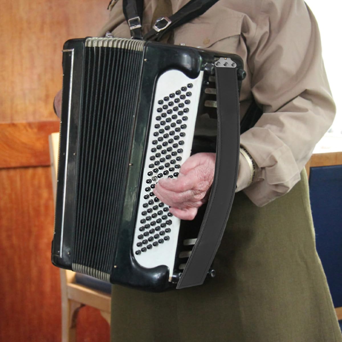 Cinghia in Pelle per Fisarmonica Basso Cinturino da Polso per Mancini, Accessorio per Fisarmonica 120 Bassi, Resistente e Confortevole per Uso Musicale Prolungato