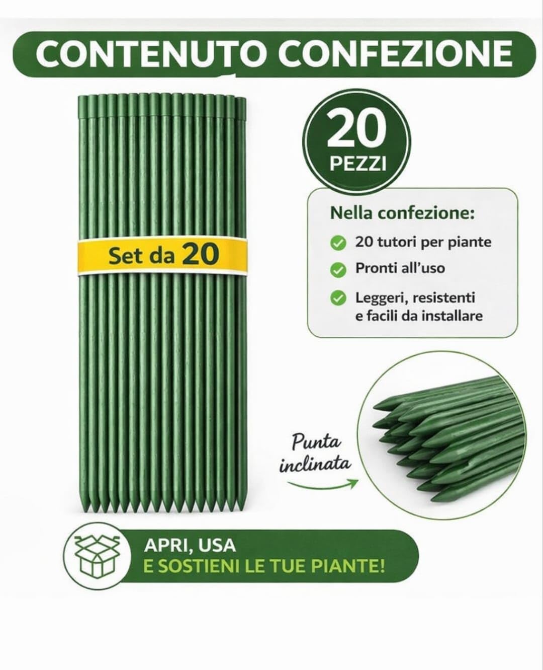 Generico Set di 20 Supporti per Piante – Tutori in Acciaio Plastificato di Varie Misure – Pali per Pomodori, Bastoni e Paletti per Orto e Giardinaggio – Accessori per Vasi e Fioraio (180)