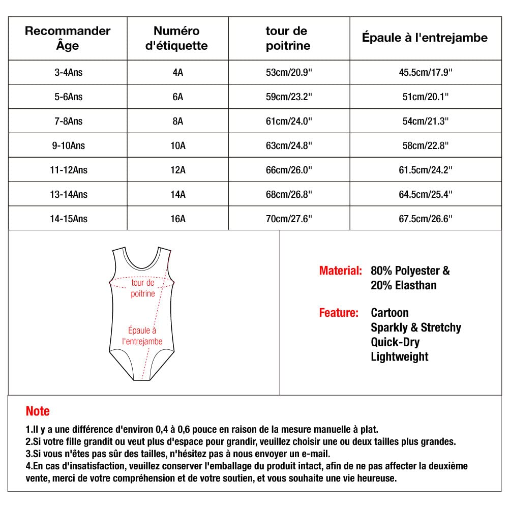 XFGIRLS Justaucorps De Danse Sans Manches À Imprimé Mignon Pour Filles (3-14 Ans) - Tenue De Gymnastique Ballet Et Danse
