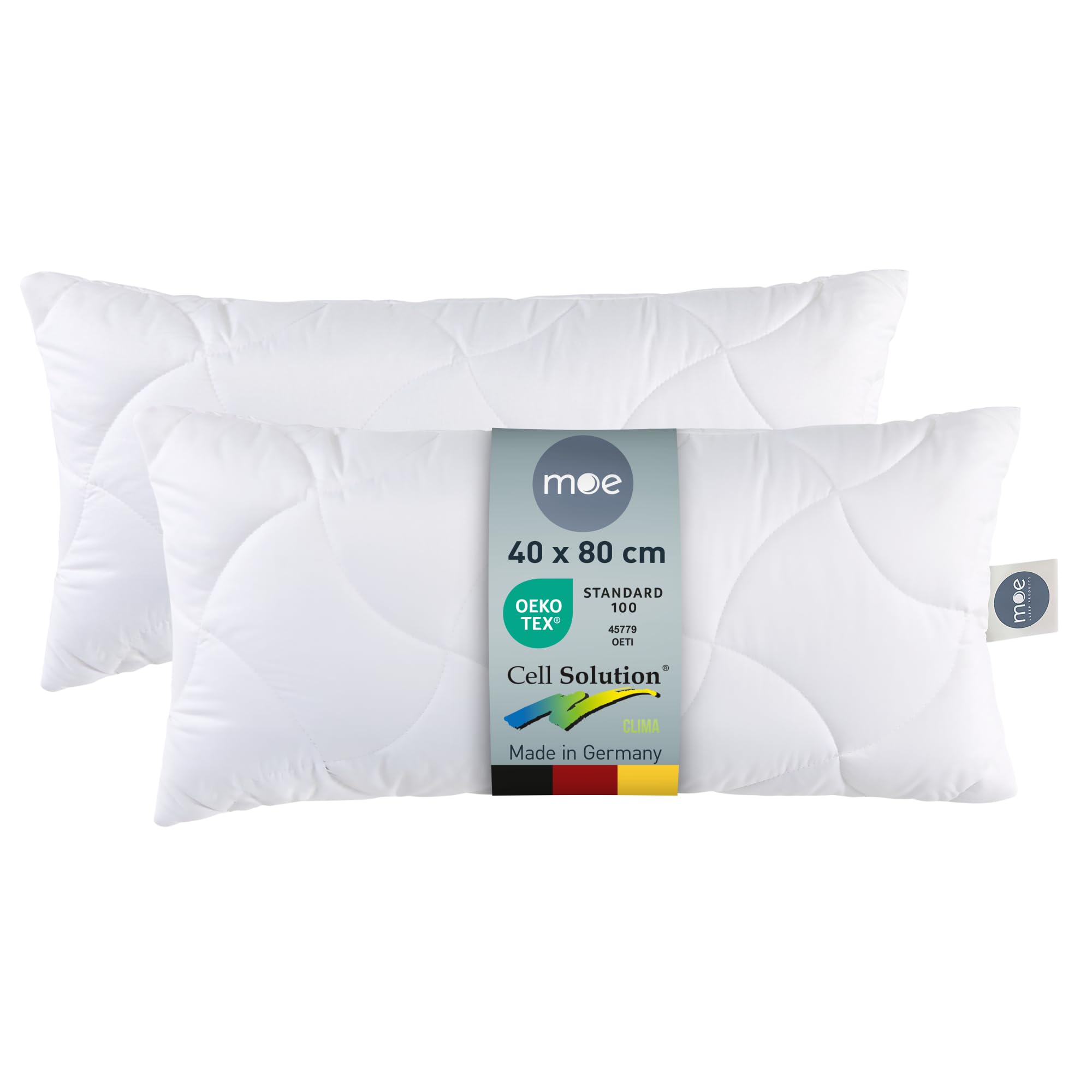 moe 2er Set Breezy Dream Steppkissen 40x80 cm - temperaturregulierendes Kissen mit Steppmuster, Kopfkissen, Made in Germany, Bezug 100% Baumwolle, auch für Allergiker geeignet, Füllmenge 325 g
