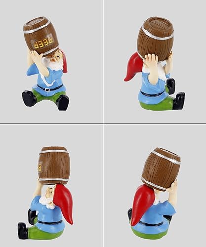 Miniatura 5 de Gnometastic Mini gnomos  Gnomo bebedor, gnomo borracho de 4 pulgadas para jardín de hadas, decoración divertida para interiores y exteriores, gnomos
