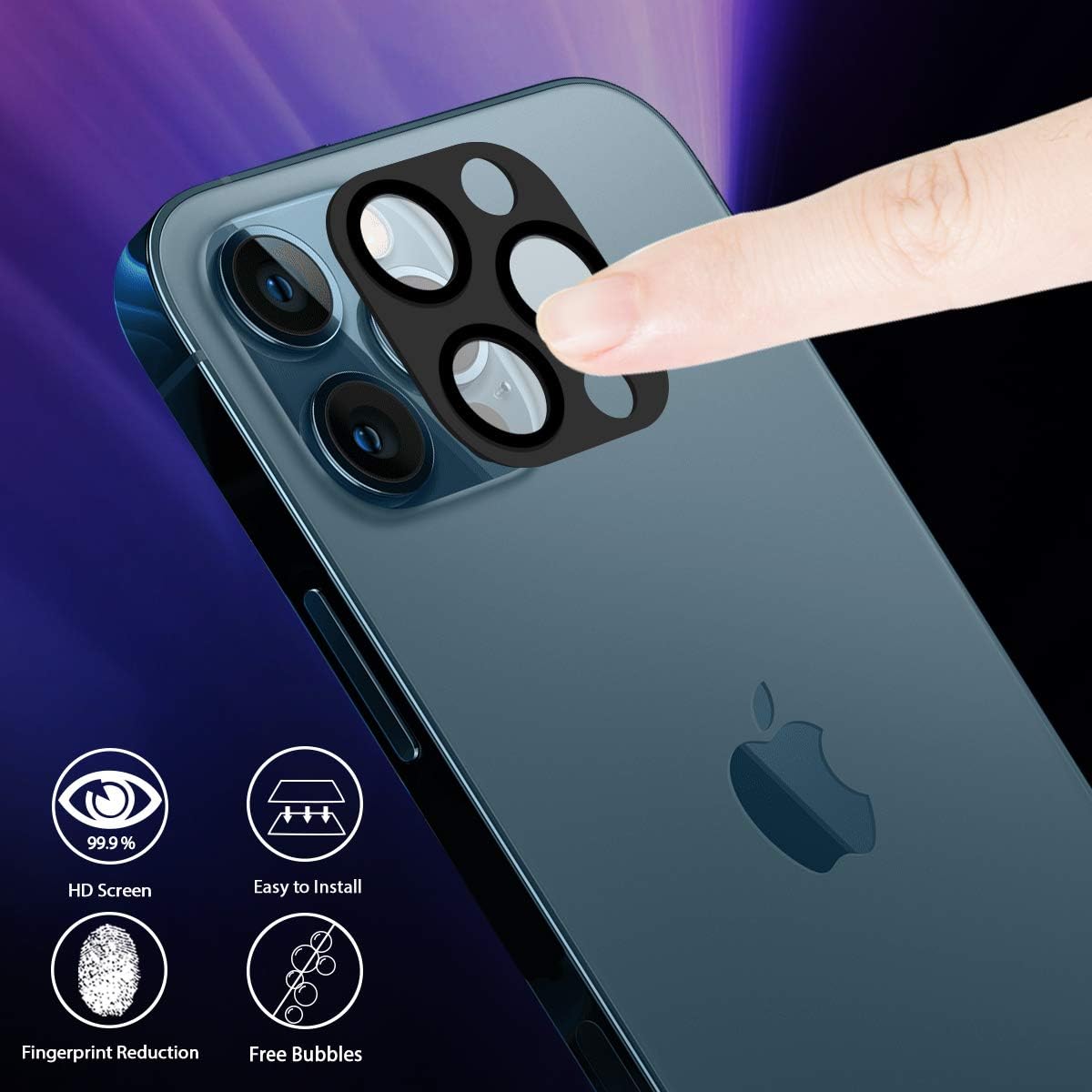 Orzero (2 Pack) Compatible for iPhone 12 Pro Max Metal Frame Camera Lens Protector, HD Anti-Scratch (Lifetime Replacement)