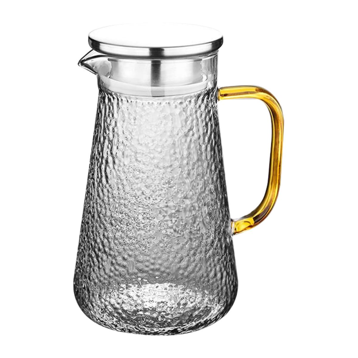 Jarra de Agua Delicada de Vidrio de 1300ml Tapa de Acero Inoxidable, Fácil de Limpiar y Almacenar para Fiestas y Uso Doméstico