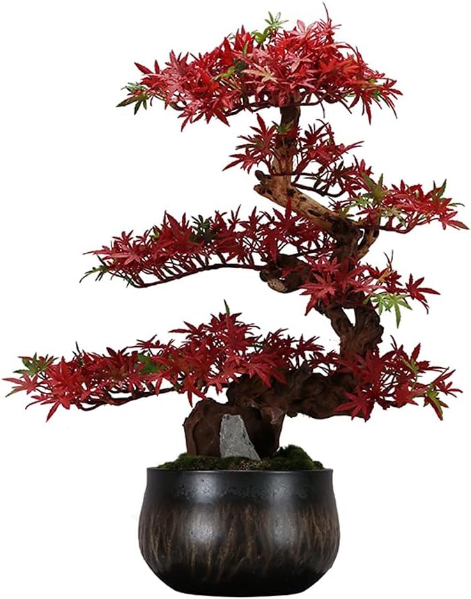 Artificial Bonsai Trees Artificial Maple Leaf Tree Japanese Zen Ornaments Indoor Space Fake Plants Decoration Living Room Tea Room Table Ornaments, Office Bonsai Plants Ar