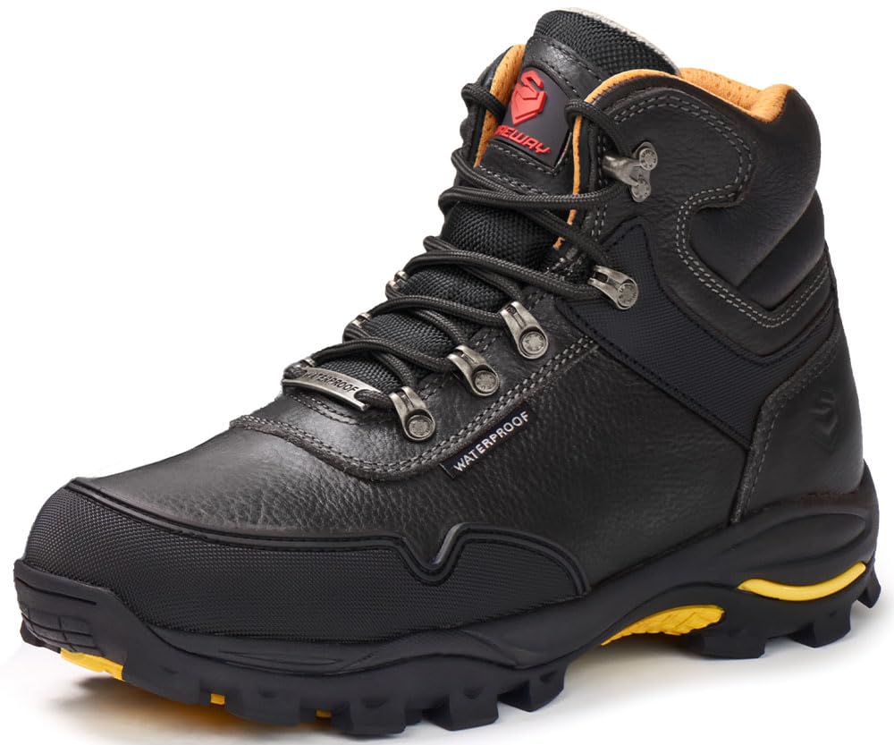 SUREWAY Men's 6" Soft/Steel Toe Heavy Duty Waterproof Work Boot - Leather,Lace Up,Oil/Slip Resistant Dual-Density Comfortable EH Construction Industrial Ankle Safety Men Work Boots,Roofing, Hunting