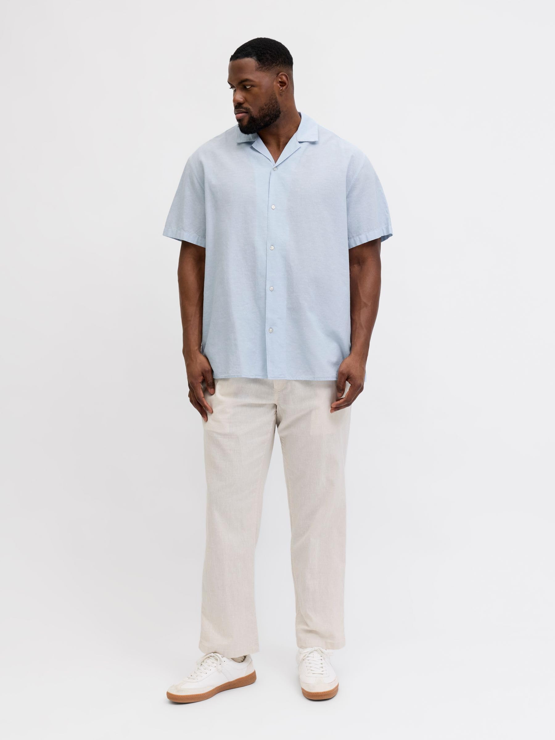 Jjebreeze Linen Blend Resort Shirt Pls - Plus Size, Celestial Blue, 3XL