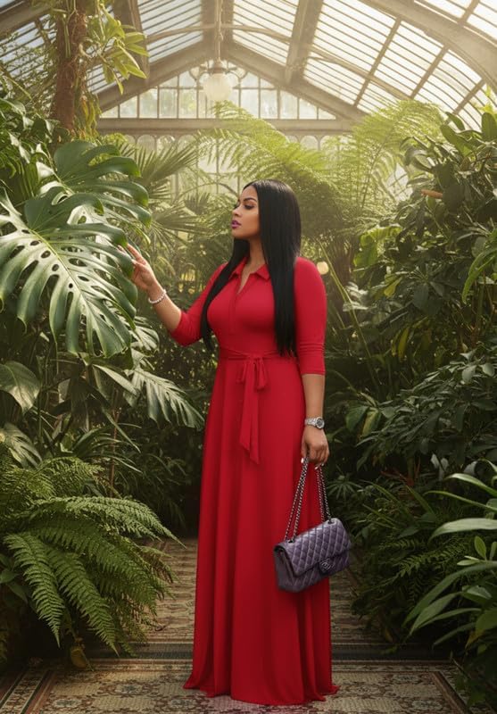 Maxi Dresses for Women Casual V Neck 3/4 Sleeve Long Church Dress Semi Formal Outfits with Pockets - Image 6