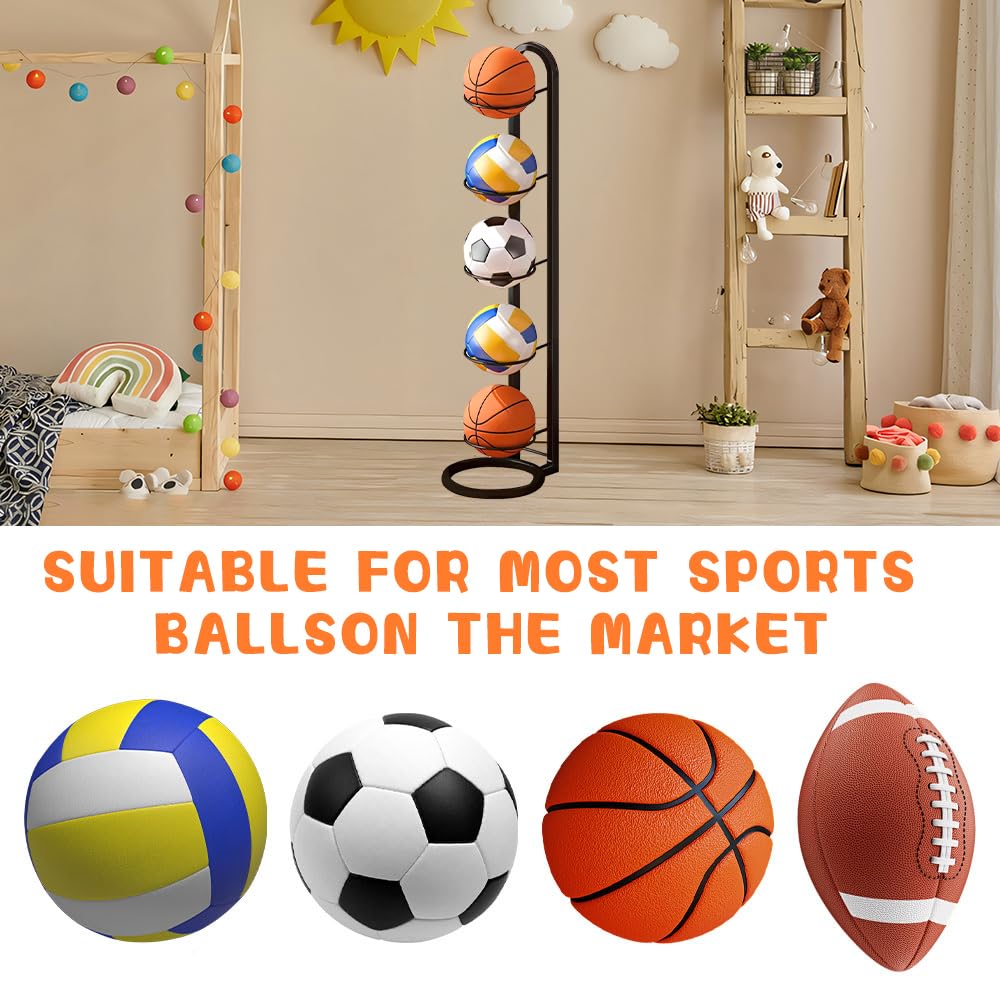 Estante de Almacenamiento de Pelotas 5 Niveles Soporte Vertical para Balón de Fútbol Baloncesto