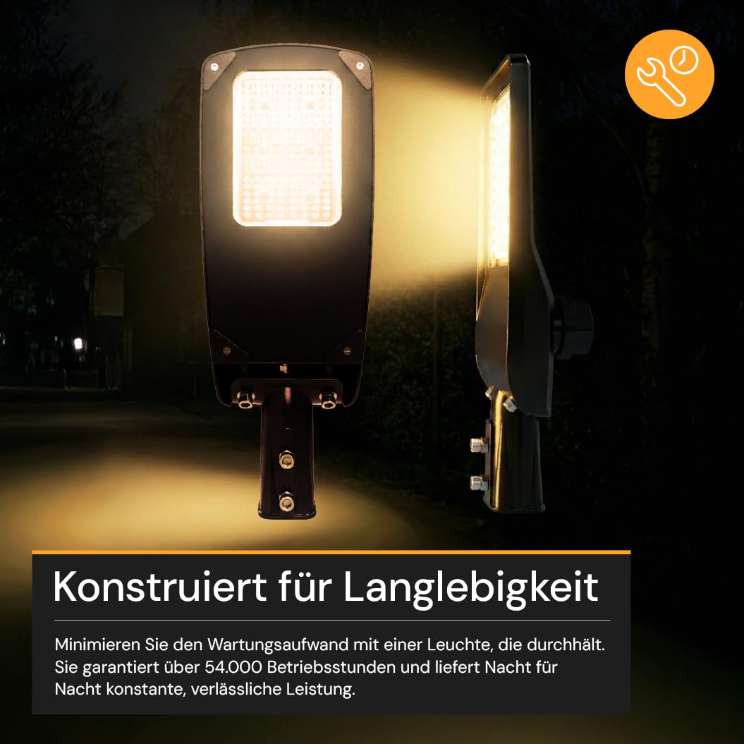 LED Straßenlaterne 30W dimmbar, 4500 Lumen, 3000K Warmweiß, IP66 Außenleuchte Mastleuchte, Straßenlampe außen für Hof Parkplatz Wege Industrie Außenbeleuchtung
