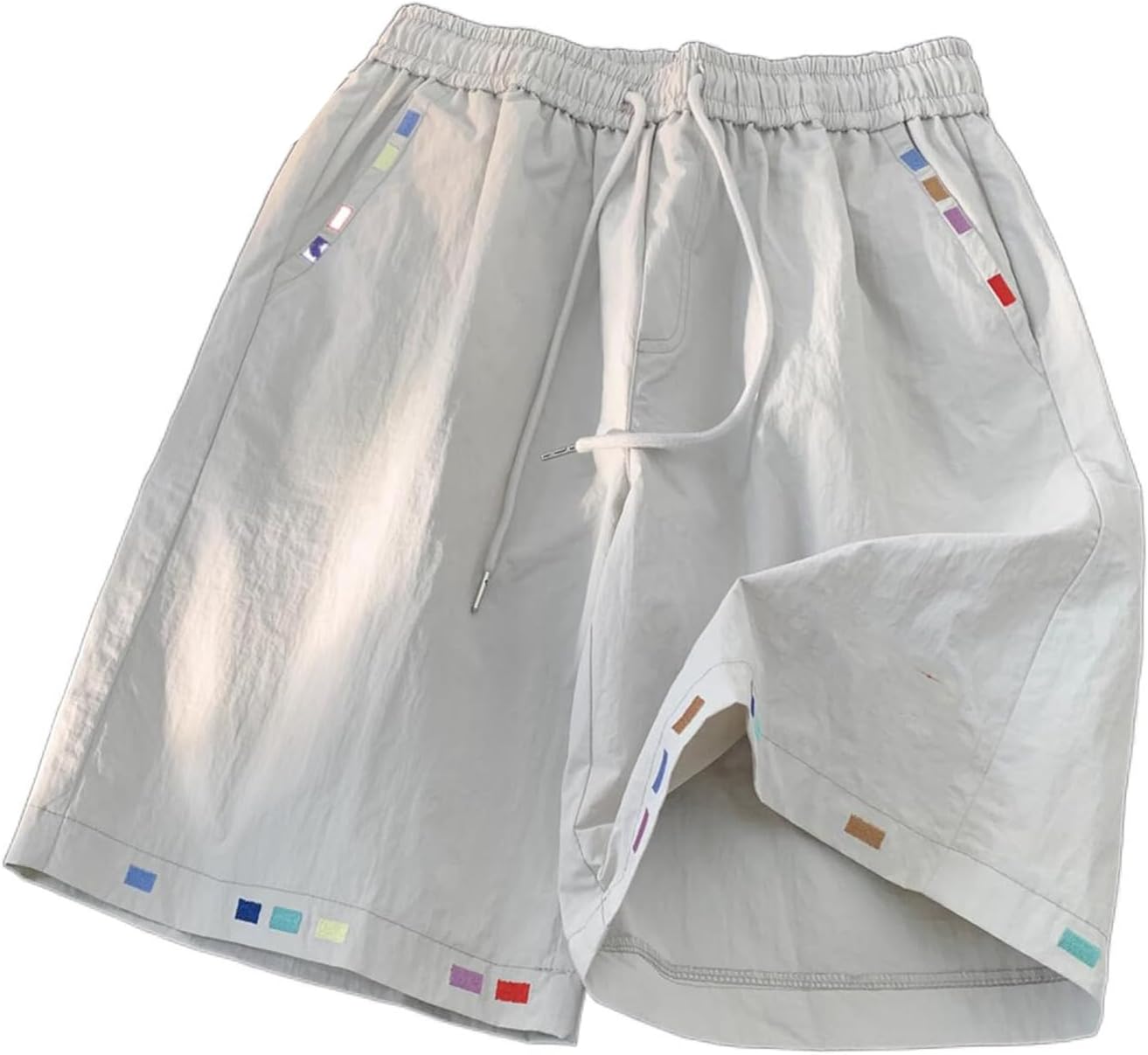 Men's Shorts Embroidered Summer American Style Loose Fit Ice Silk Shorts for Men-Yellow-X-Large