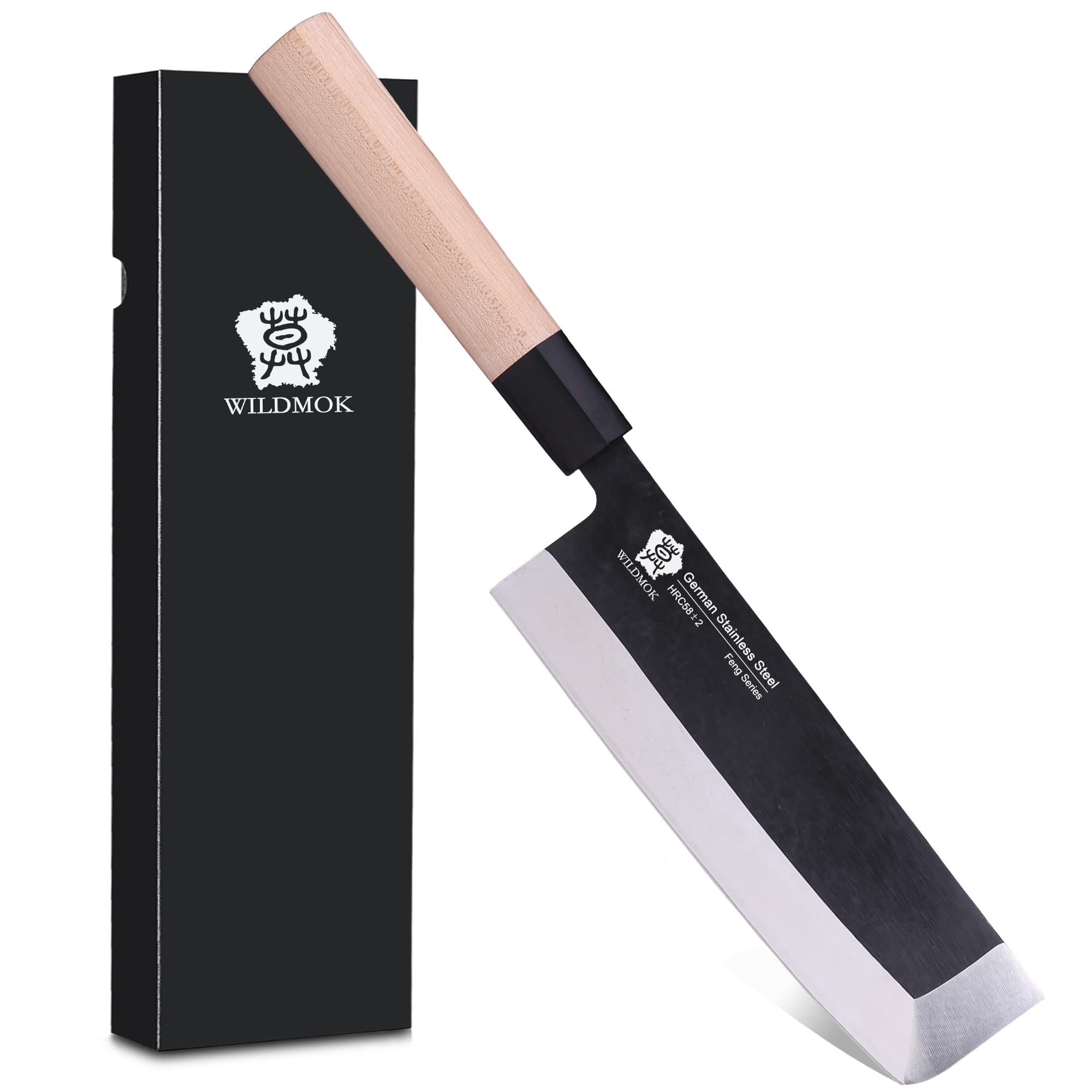 WILDMOK Nakiri - Cuchillo para verduras (19,4 cm, hoja alemana de acero inoxidable, mango de madera tradicional)