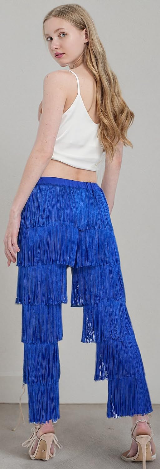 ZBH1985 Women's 7 Tier Tassel Latin Dance Pant Ballroom Dance Professional Black Adult Fringe Practice Pants - Image 7