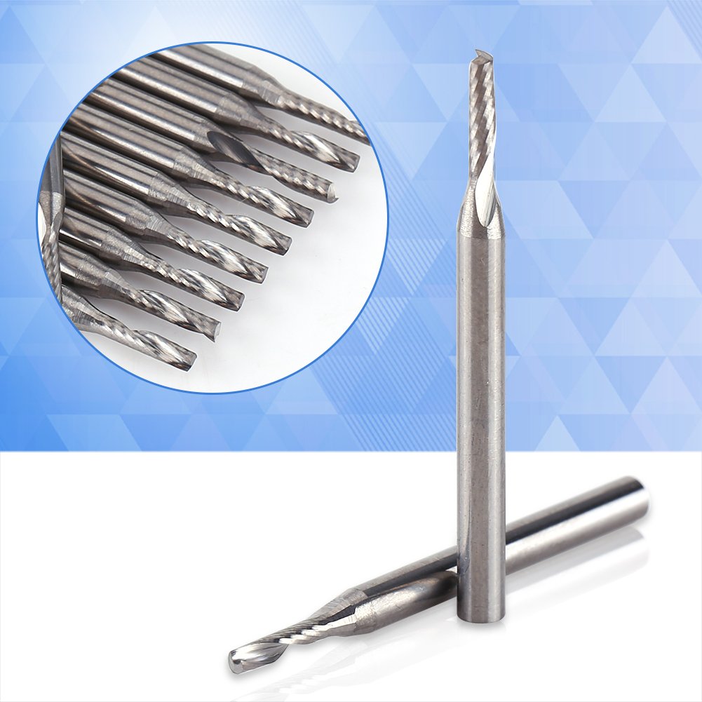 Asixx zestaw frezów trzpieniowych, 10 sztuk, 1/8", węglik wolframu, frez trzpieniowy CNC, narzędzie do grawerowania, pojedyncze frezy spiralne (10 sztuk)