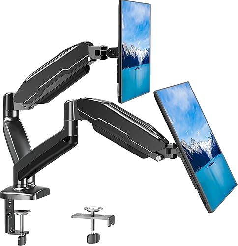 MOUNT PRO Soporte de monitor doble para pantalla de computadora de 13 a 32 pulgadas, soporte de monitor de altura ajustable para 2 monitores, brazo