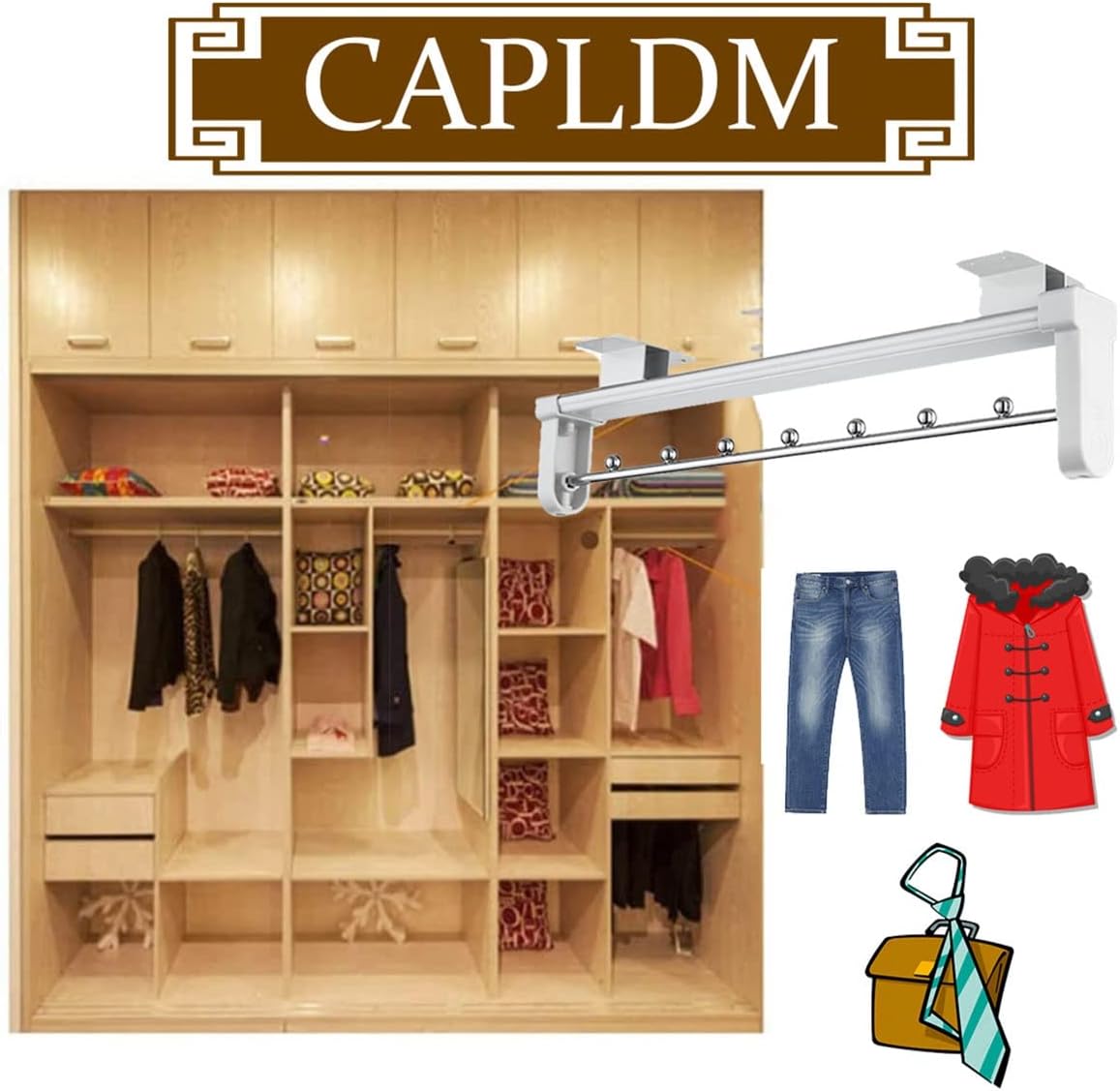 Retractable Hanger Rail PullOut Closet Rod Extendable Clothing Rack