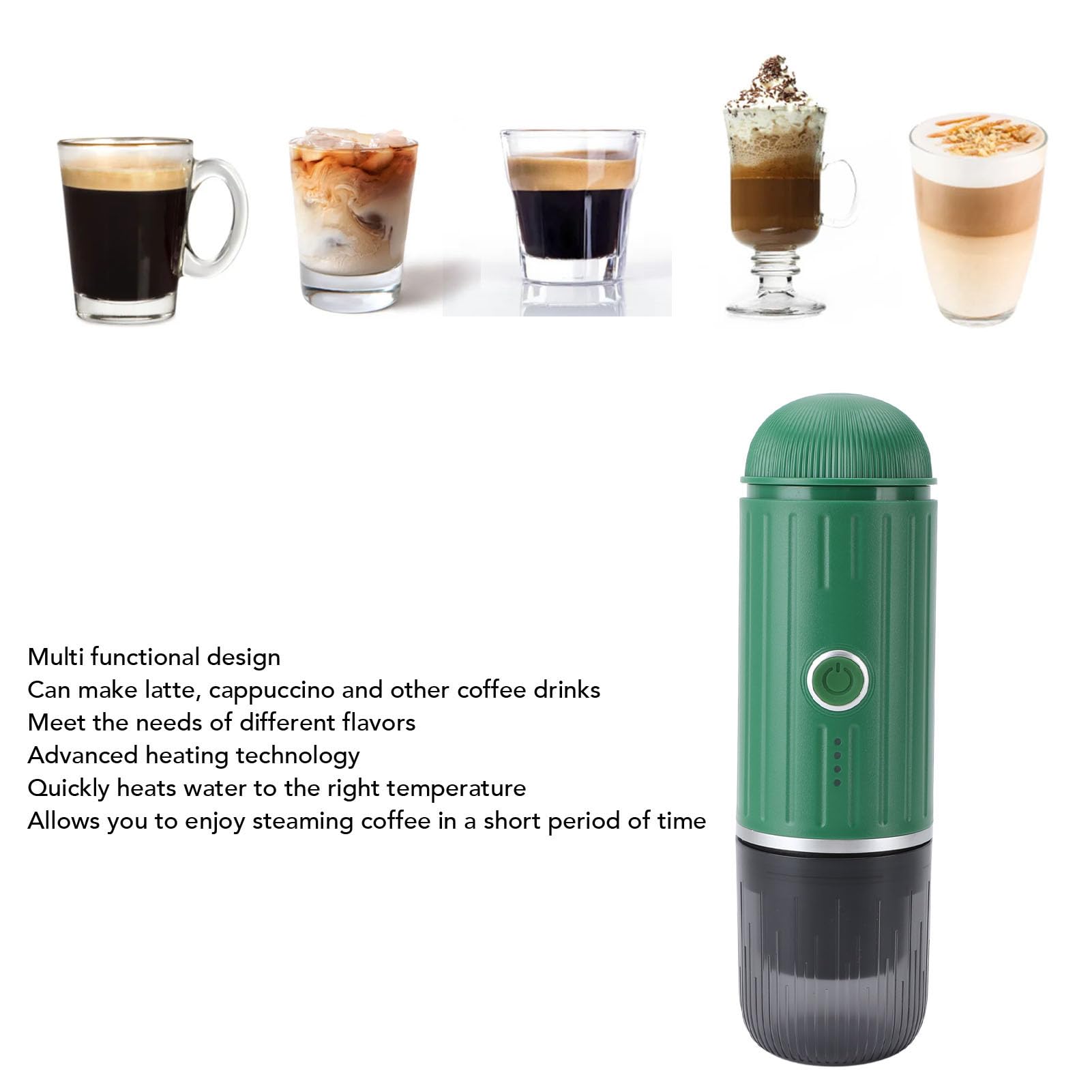 Hidyliu Portátil Mini Máquina de café Extracción de Alta Eficiencia para Viajes de Oficina en Casa ABS 9.8x3in (Verde)