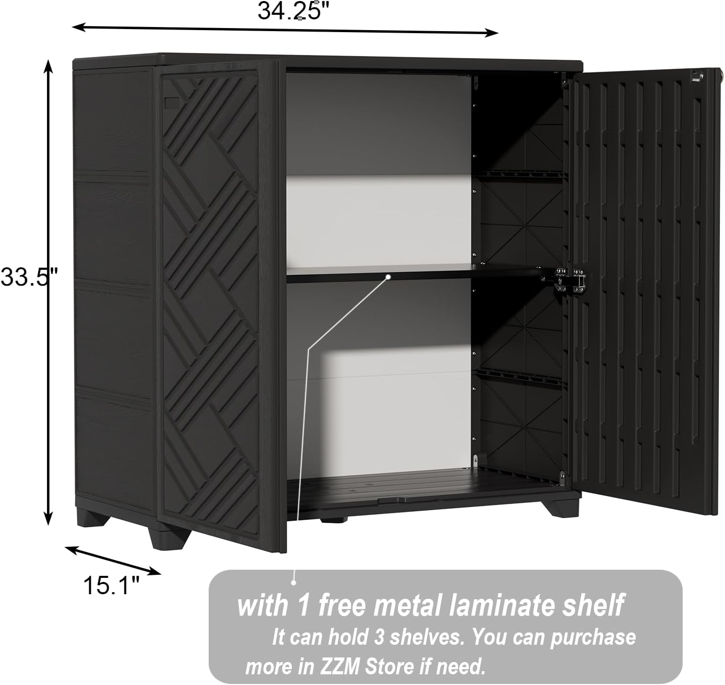ZZM Indoor/Outdoor Storage Cabinet Waterproof, 34x15x34 Plastic Outdoor Storage Box for Garden Balcony Bathroom, All Weather Outdoor Storage Clearance, DIY Usage, with 1 Shelf (Black)