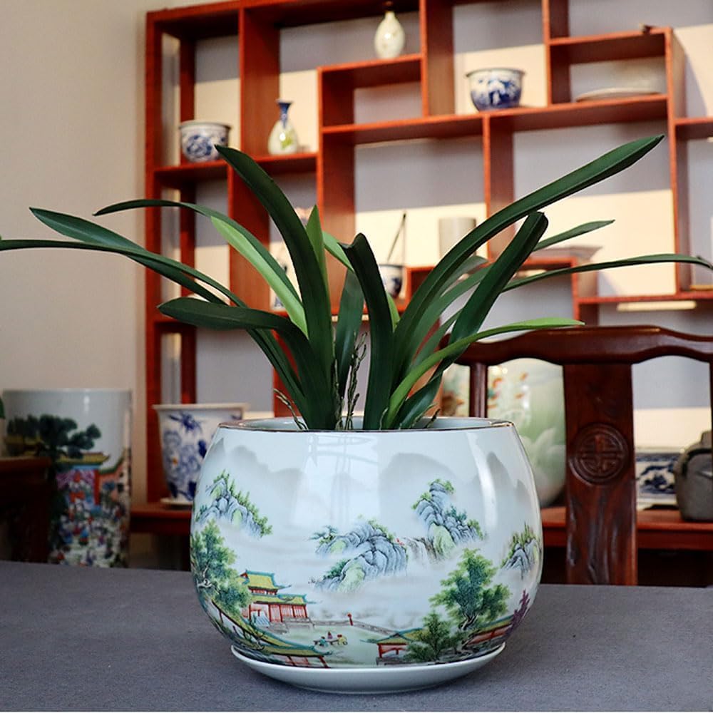 Doniczka z chińskiej porcelany, niebieskie doniczki ceramiczne, niebiesko-biała porcelanowa doniczka, bardzo duża doniczka
