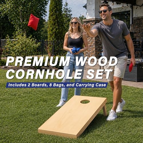 Image of GoSports Solid Wood Premium Cornhole Sets - Choose 4 x 2 ft or 3 x 2 ft - Game Boards Include Set of 8 Cornhole Toss Bags