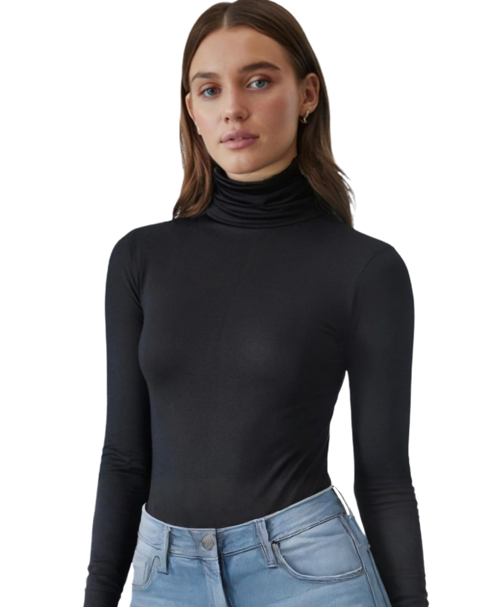 sightbomb SKIMS SOFTLINE Ruched HIGH Neck Long Sleeve Cuddle Baby Tee, Feather Touch Afford LUX Limited Edition Microfiber TOP for Women-picture-4