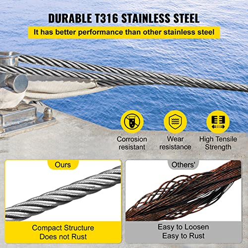BestEquip 3/16 Stainless Steel Cable 1000FT, T316 Marine Grade Wire Rope 1x19 Aircraft Cable Railing for Deck Rail String Lights Hanging Porch Fence DIY Baluster
