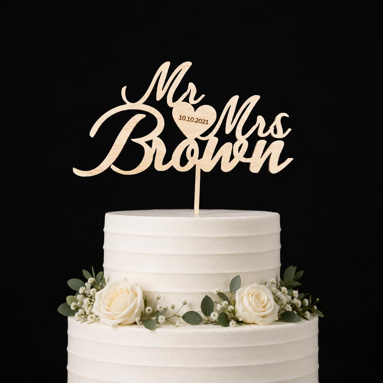 Pet-Jos Cake Topper Personalised Wooden Wedding Cake Wedding Personalised with Name and Date Topper Cake Topper Anniversary Decoration Wedding Cake Topper Custom