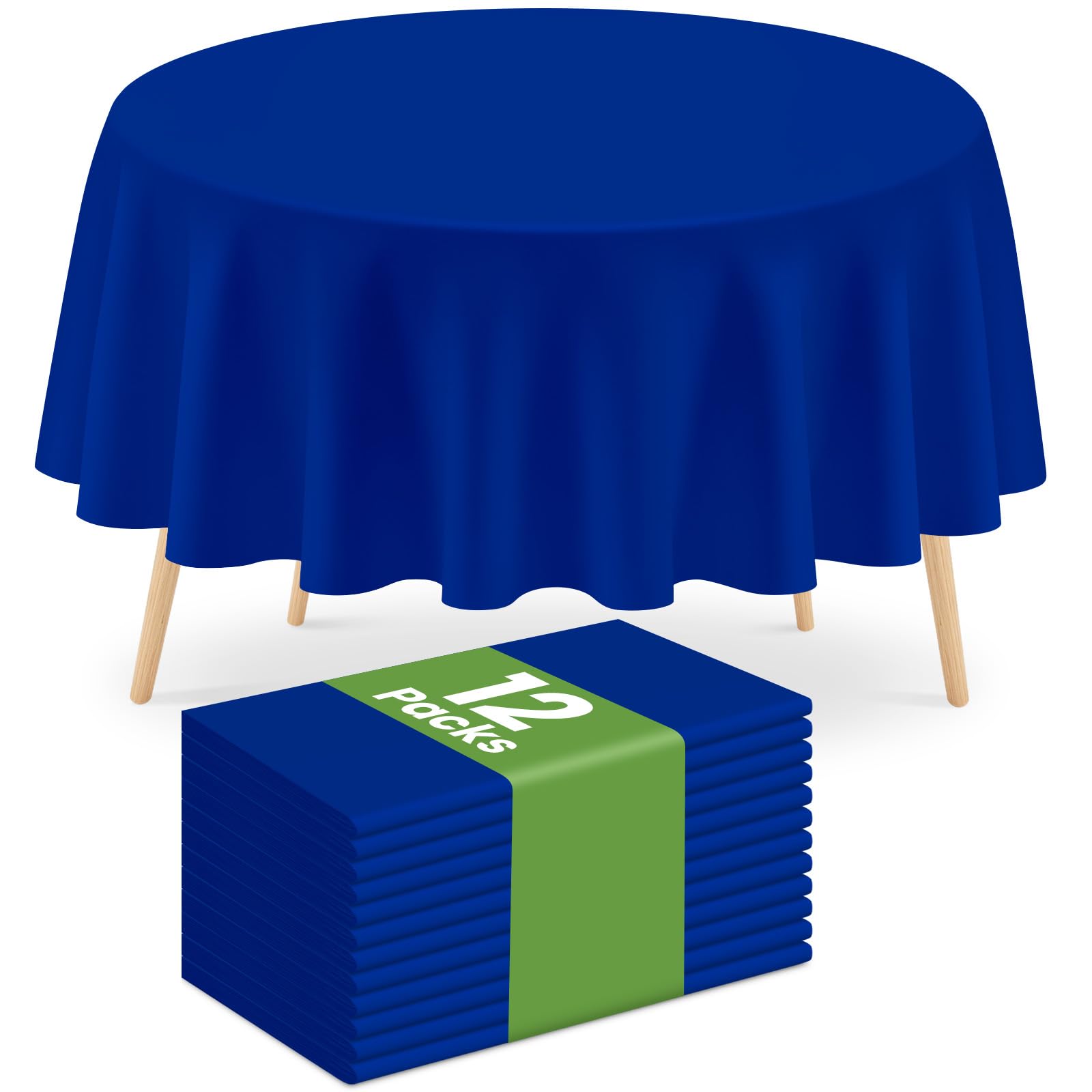 Mulbozy 12 Pcs Dark Blue Round Plastic Tablecloth Disposable 84 Inch