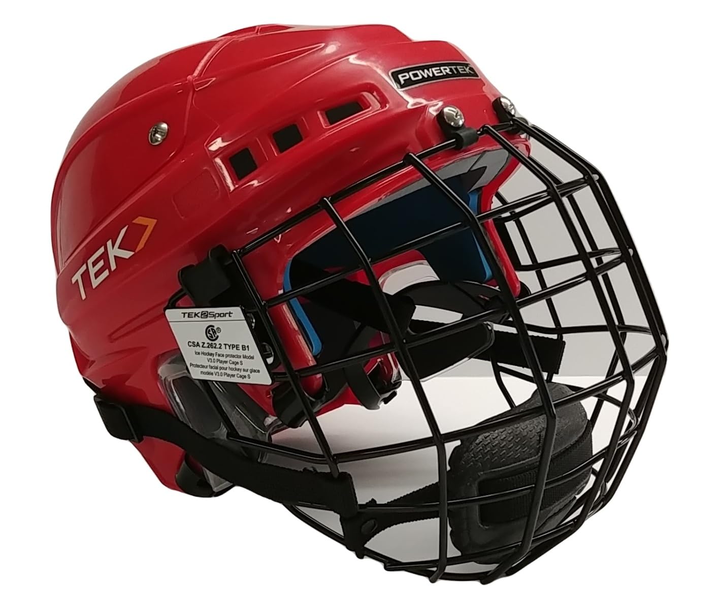 v3.0 TEK Ice Hockey Player Helmet with Cage, Adjustable (Red, Senior X-Large)