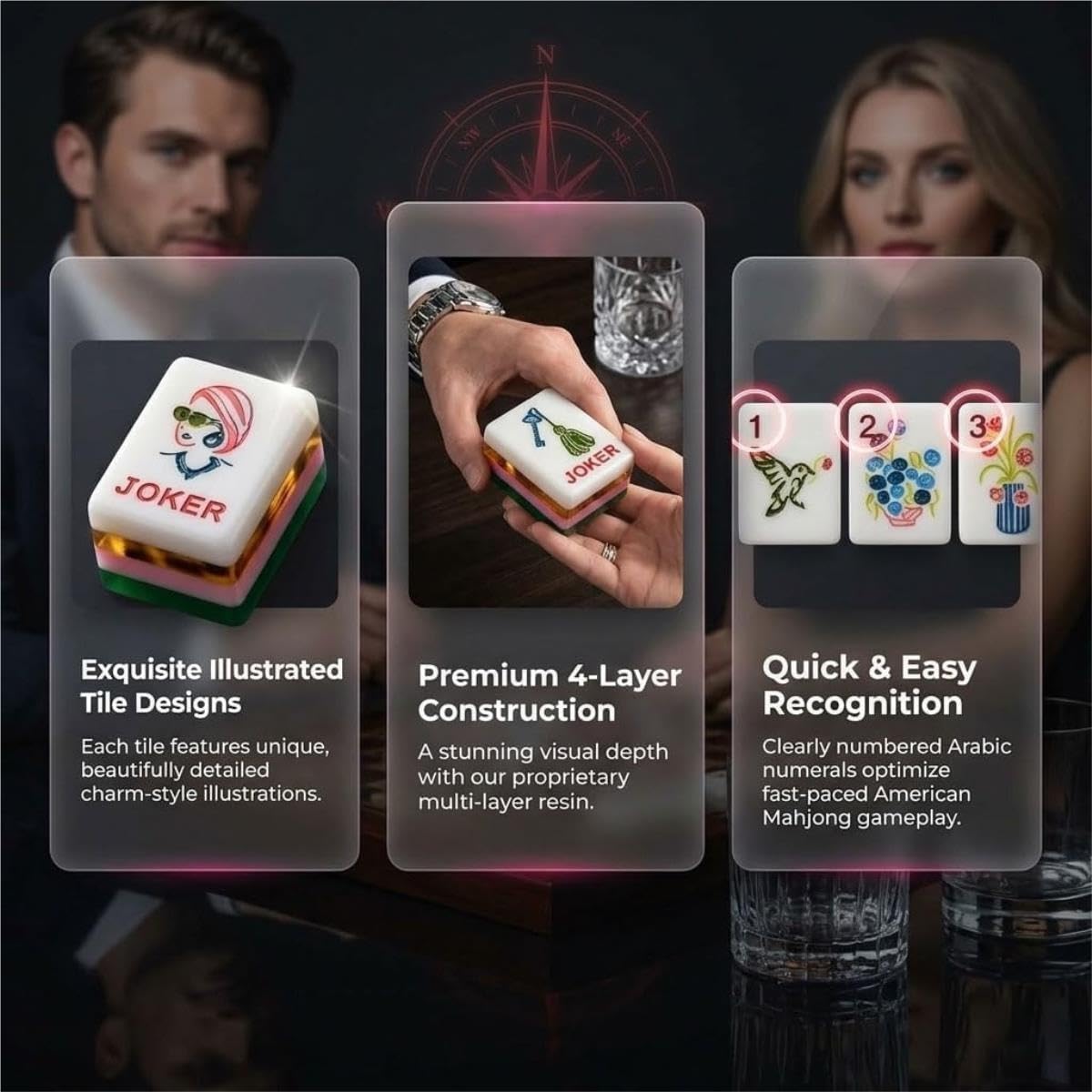 Juego de Regalo de Mahjong - 160 fichas acrílicas con diseño de Animales