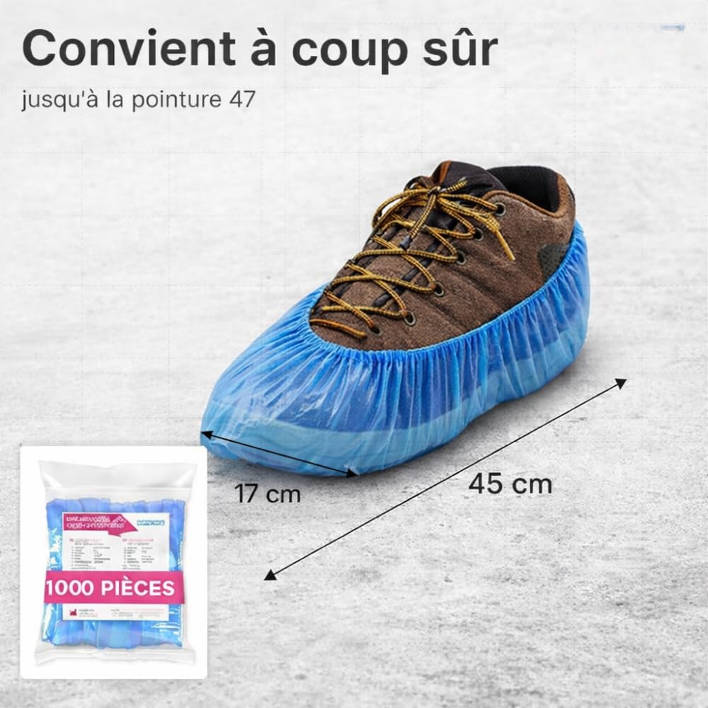 1000 Couvre-chaussures jetables résistants et imperméables - Surchaussures jetables en CPE - Nettoyage domestique - Jardinage
