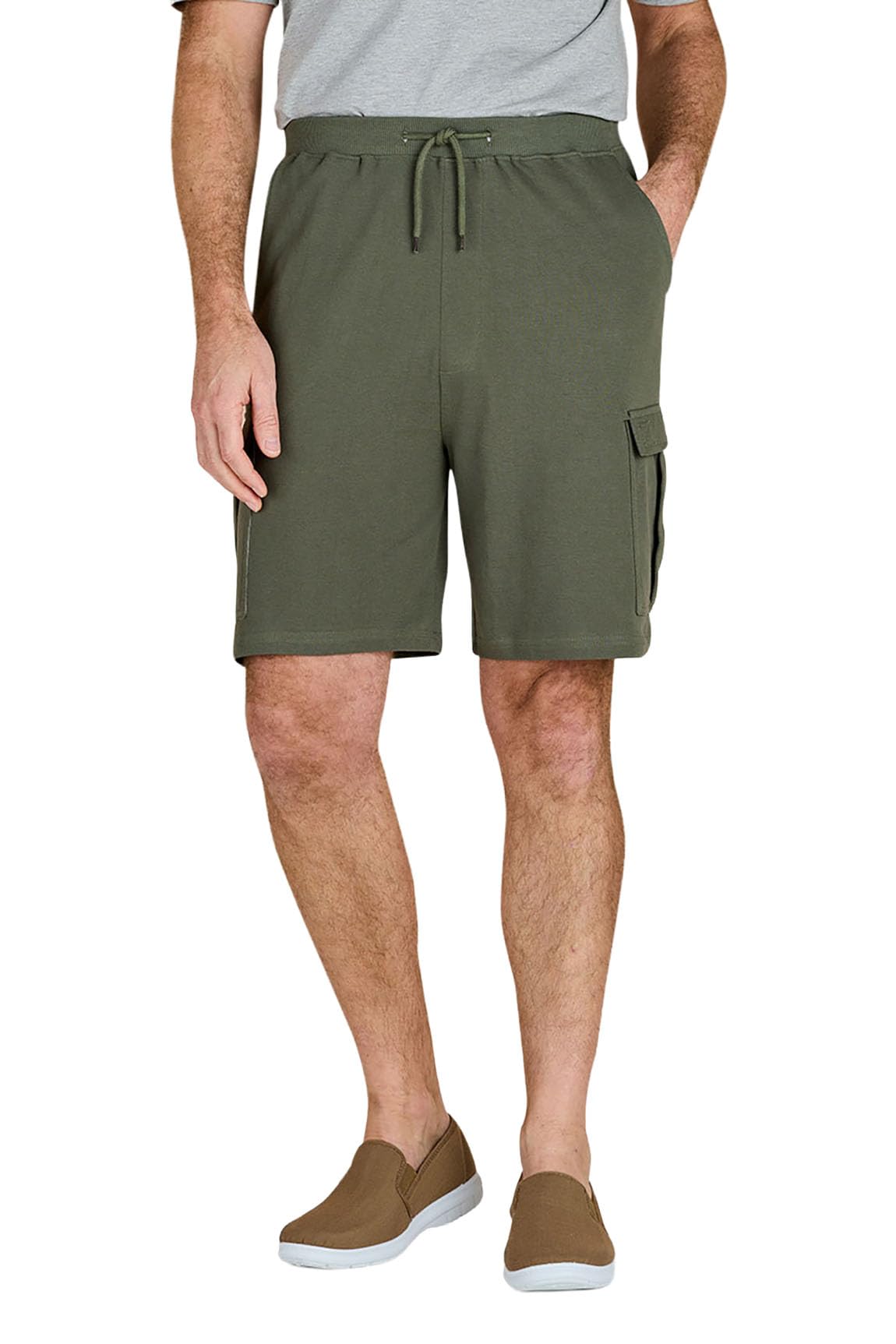 Pegasus Men's Khaki Pull On Cotton Shorts (2 Pack) Soft Pique Fabric With Elasticated Waist, Drawcord & Cargo Pockets