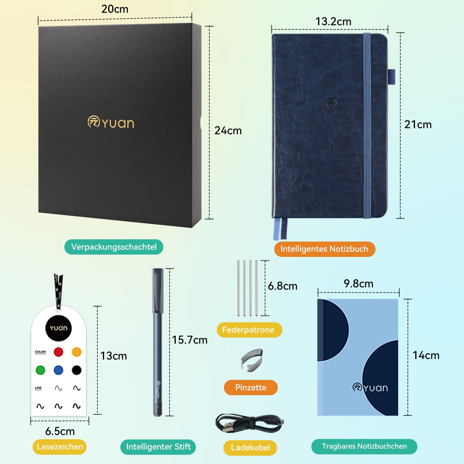 YUAN Digitales Notizbuch Smart Writing Set: Mit Smart-Pen & Notebook Echtzeit‑Sync. und Teilung für Notizen, Zeichnungen & Meetings, mit tragbarem Mini‑Notizbuch und Ersatzminen