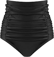 RELLCIGA Women's High Waisted Tummy Control Bikini Bottoms - Ruched Full Coverage Swim Bottoms