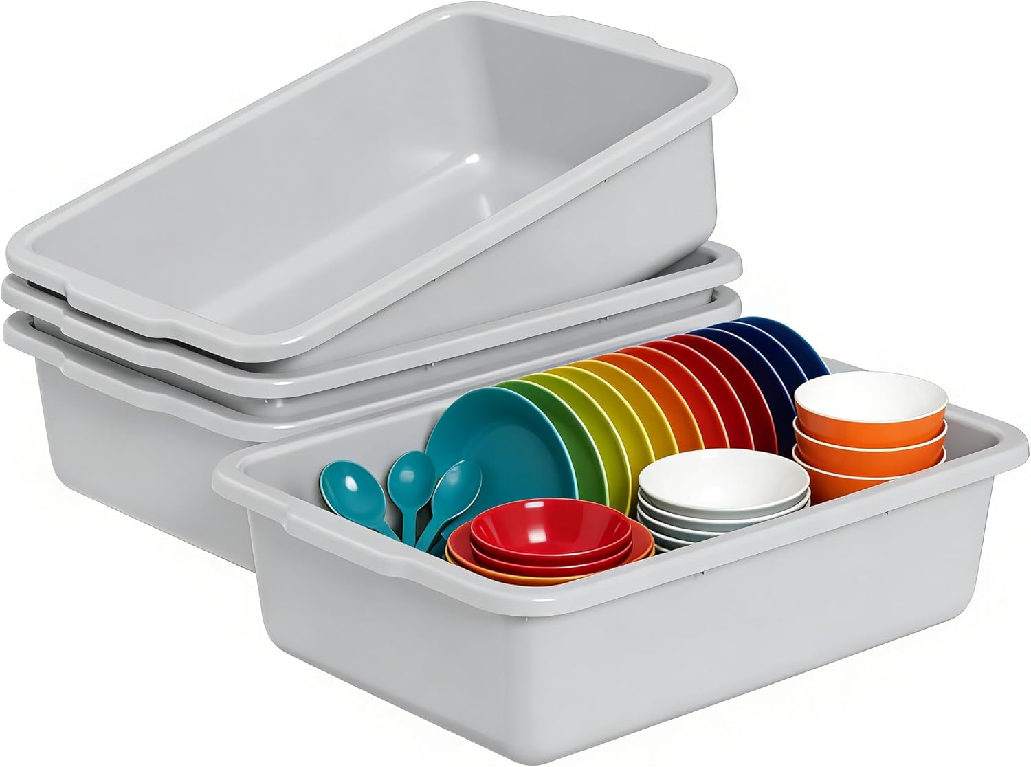 4-Pack Commercial BusTubs/Utility Box, 24L, Gray Plastic Rectangle Wash Basin for Kitchen Organization/Storage
